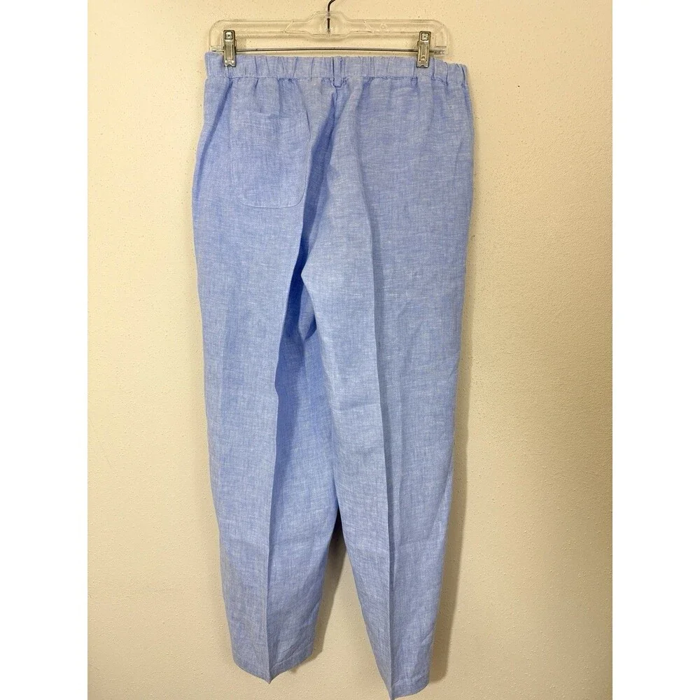 Quince European Linen Pants Women's Size Medium French Blue Elastic Waist Pocket